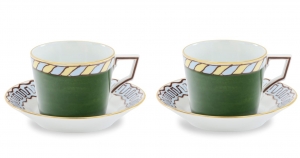 Ginori Il Viaggio Di Nettuno Coffee Cup + Saucer - Green + Light Blue  / Set 2
